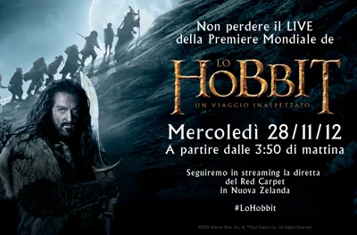 Lo Hobbit: un viaggio inaspettato, live streaming della première